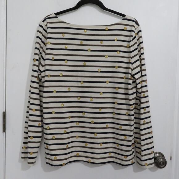 Talbots Women Sz L Cream Black Brown Striped Long Sleeve Top Gold Polka Dot - Picture 2 of 5